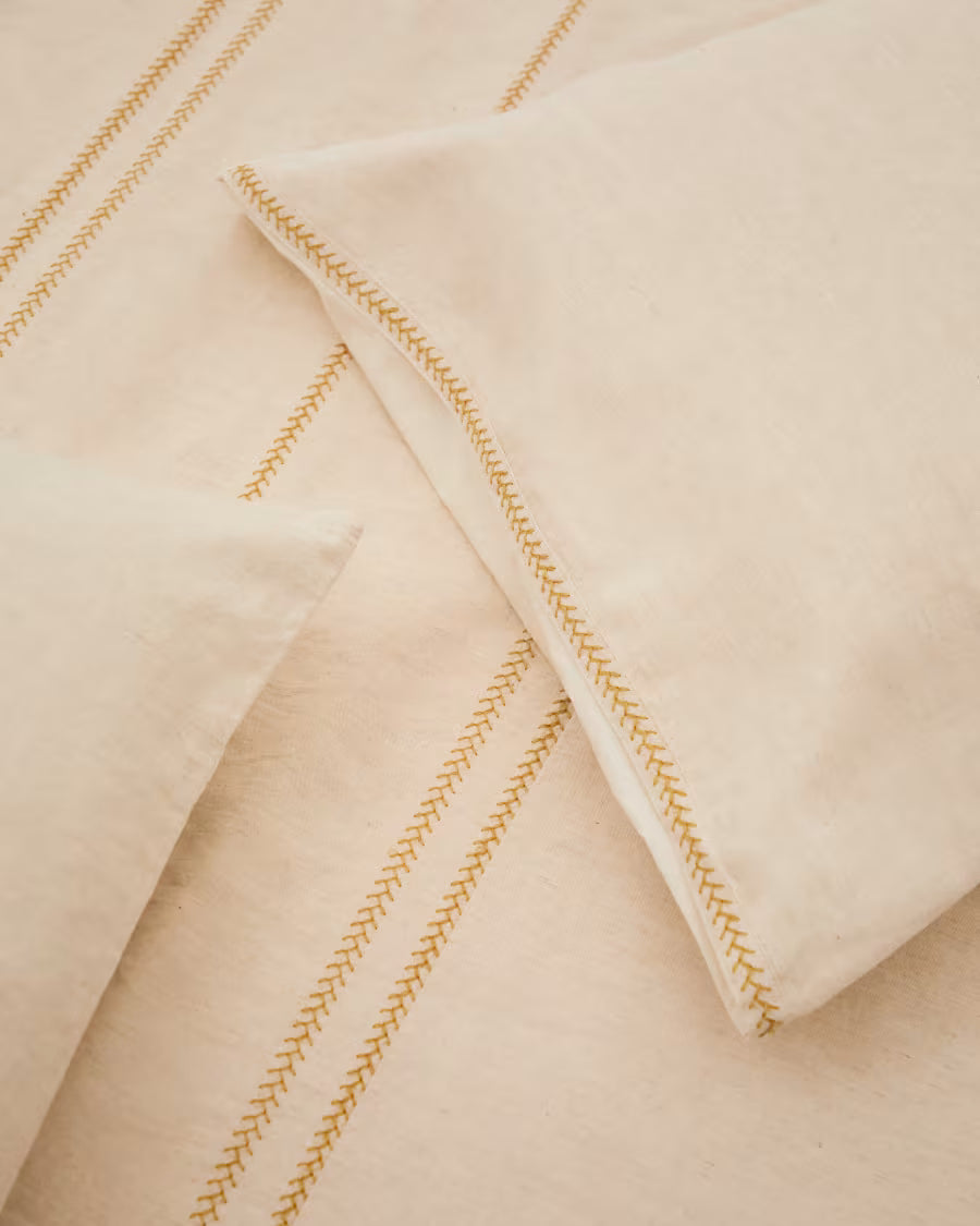 Set Linara copripiumino e federe cotone e lino beige letto da 90cm