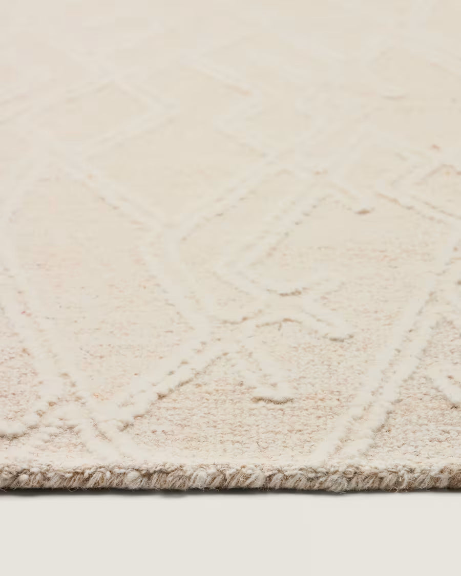 Tappeto Selira in lana beige con effetto ricamato 300 x 200 cm