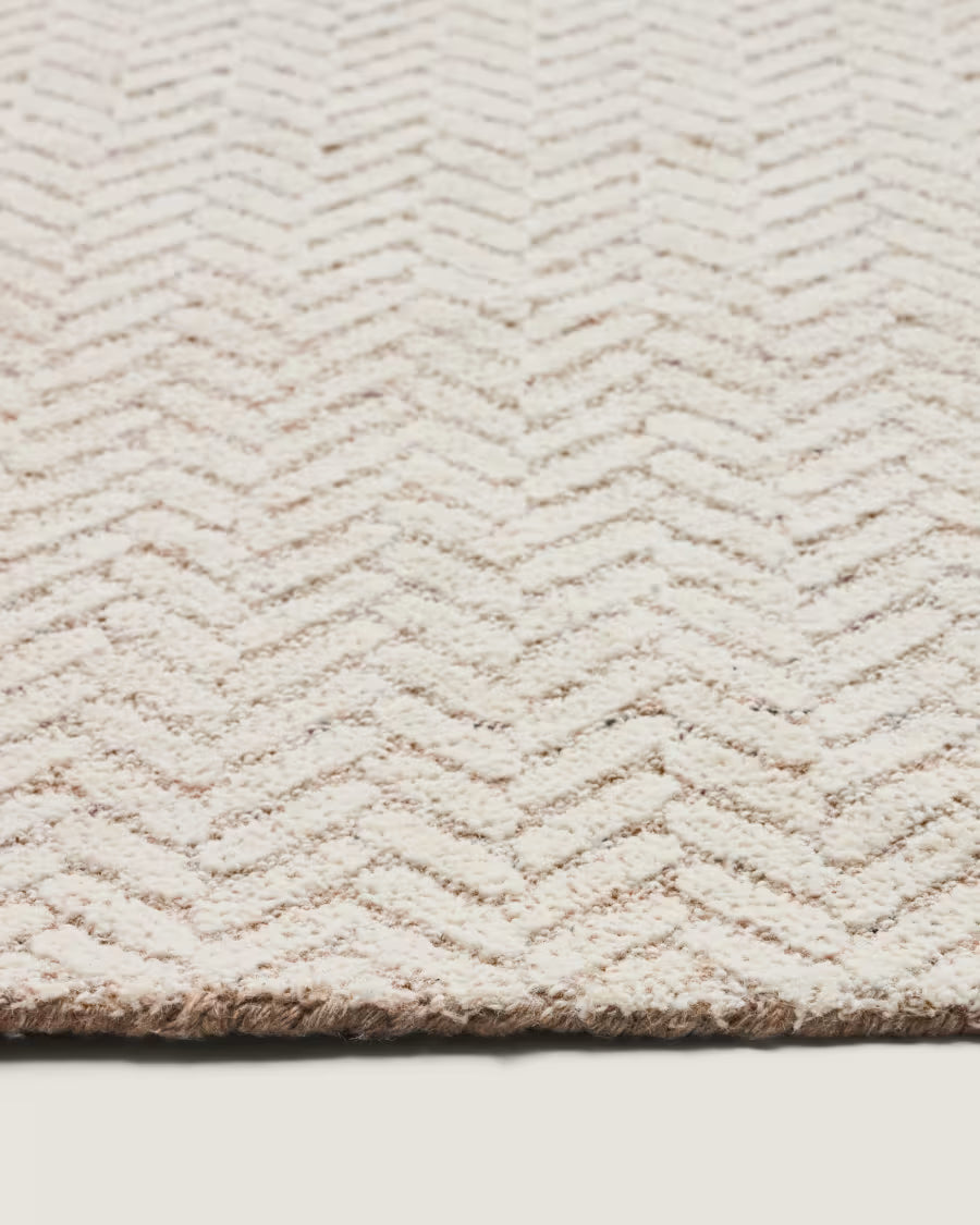 Tappeto Calira in lana jacquard intrecciata beige 300 x 200 cm