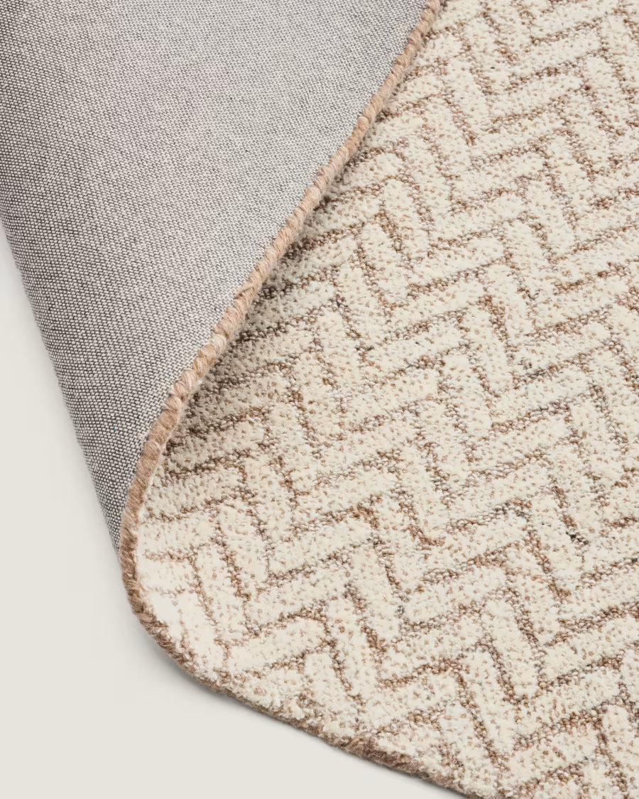 Tappeto Calira in lana jacquard intrecciata beige 300 x 200 cm