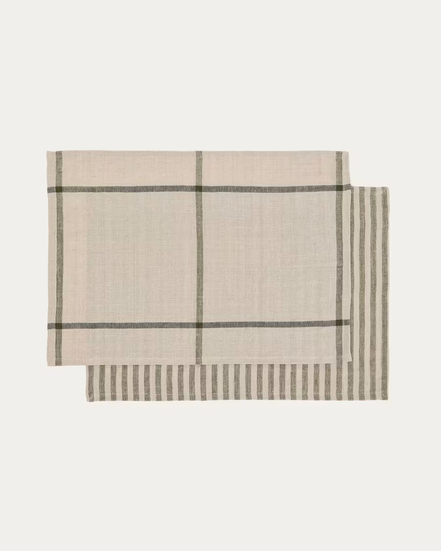 Set Jarne di 2 tovagliette in lino beige e verde 35 x 50 cm