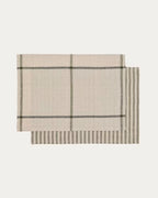 Set Jarne di 2 tovagliette in lino beige e verde 35 x 50 cm