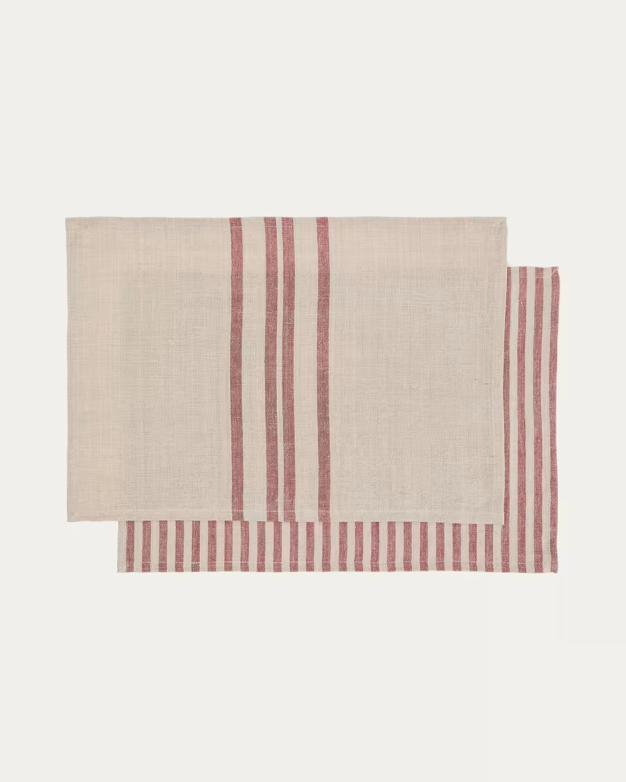 Set Jarne di 2 tovagliette in lino beige e rosso 35 x 50 cm