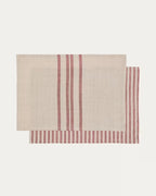 Set Jarne di 2 tovagliette in lino beige e rosso 35 x 50 cm