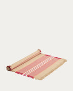 Runner da tavola Davia in 100% cotone rosso a righe con frange 50 x 150 cm