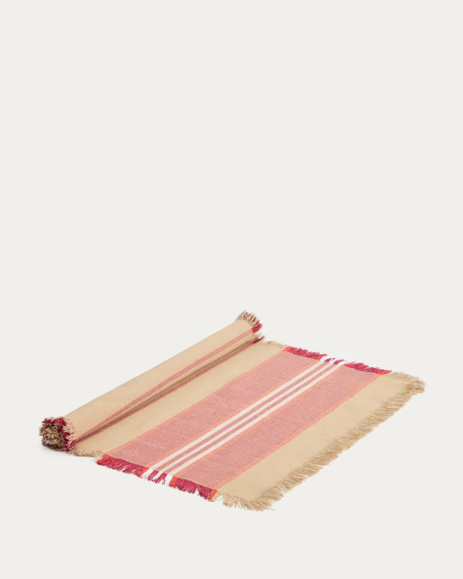 Runner da tavola Davia in 100% cotone rosso a righe con frange 50 x 150 cm