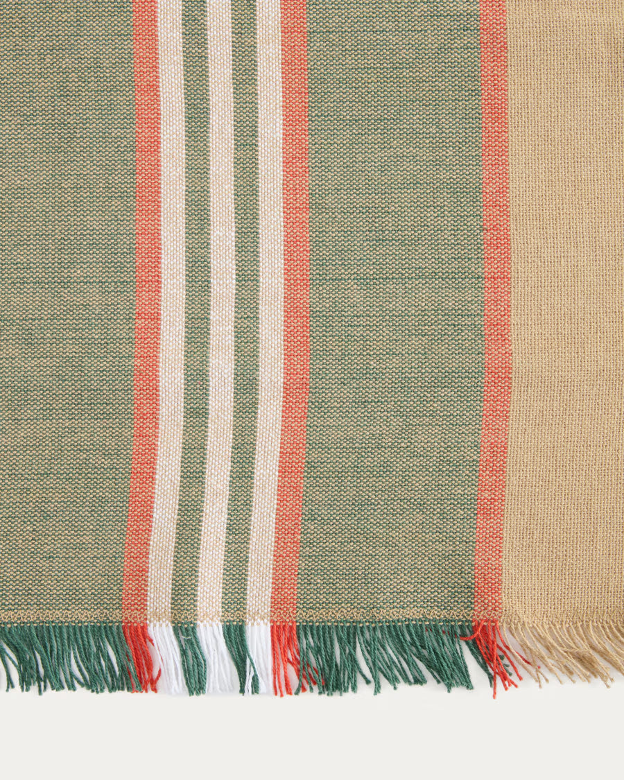 Runner da tavola Davia in 100% cotone verde a righe con frange 50 x 150 cm