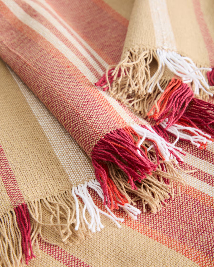 Set di 2 tovagliette Davia in 100% cotone rosso a righe con frange 35 x 50 cm