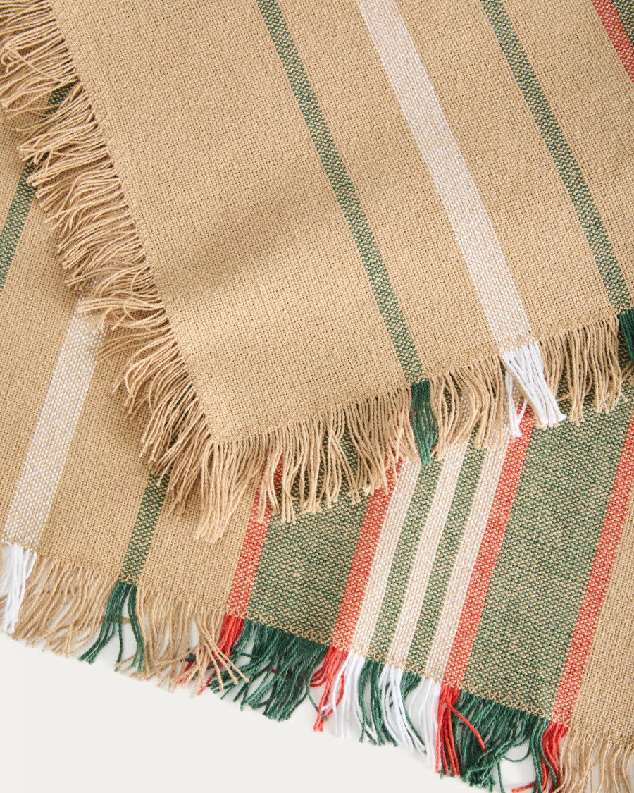 Set di 2 tovagliette Davia 100% cotone verde a righe con frange 35 x 50 cm