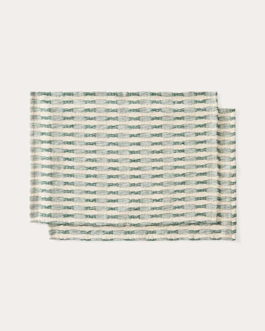Set di 2 tovagliette Coren 100% cotone jacquard verde a contrasto 35 x 50 cm