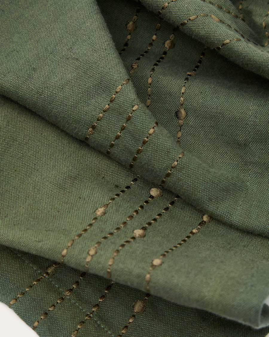 Set di 2 tovaglioli Flia in lino e cotone verde con ricamo in lurex dorato 30 x 30 cm