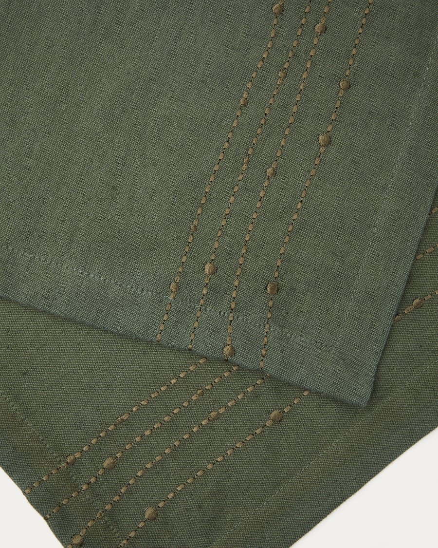 Set di 2 tovaglioli Flia in lino e cotone verde con ricamo in lurex dorato 30 x 30 cm