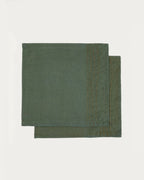 Set di 2 tovaglioli Flia in lino e cotone verde con ricamo in lurex dorato 30 x 30 cm