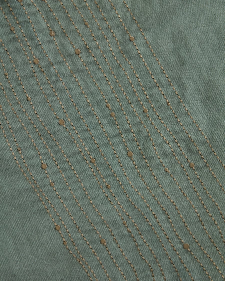 Tovaglia Flia in lino e cotone verde con ricamo in lurex dorato 150 x 250 cm