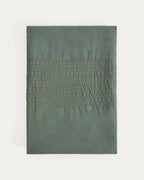 Tovaglia Flia in lino e cotone verde con ricamo in lurex dorato 150 x 250 cm