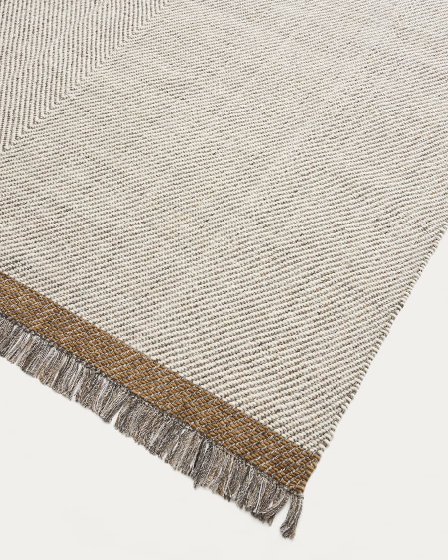 Tappeto Brina in lana jacquard a spina di pesce beige 230 x 160 cm