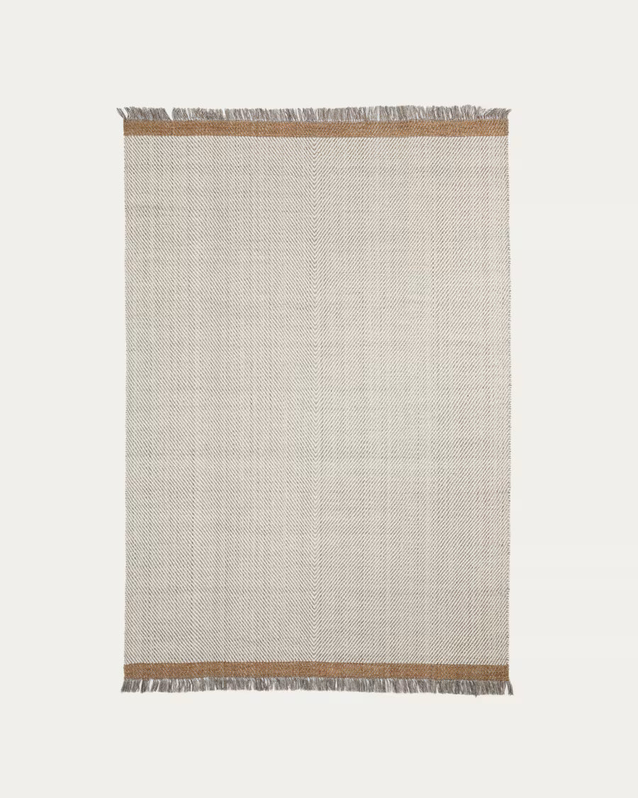 Tappeto Brina in lana jacquard a spina di pesce beige 230 x 160 cm