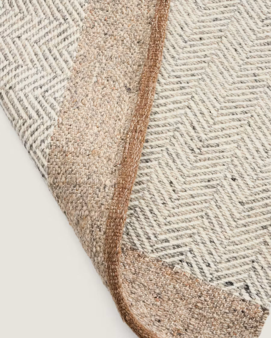 Passatoia Nifelia in lana jacquard beige 200 x 80 cm