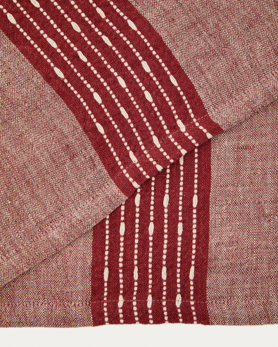 Set Calena di 2 tovagliette in jacquard di lino con riga centrale rossa 35 x 50 cm