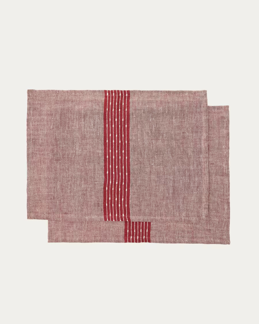 Set Calena di 2 tovagliette in jacquard di lino con riga centrale rossa 35 x 50 cm