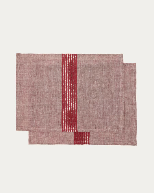 Set Calena di 2 tovagliette in jacquard di lino con riga centrale rossa 35 x 50 cm