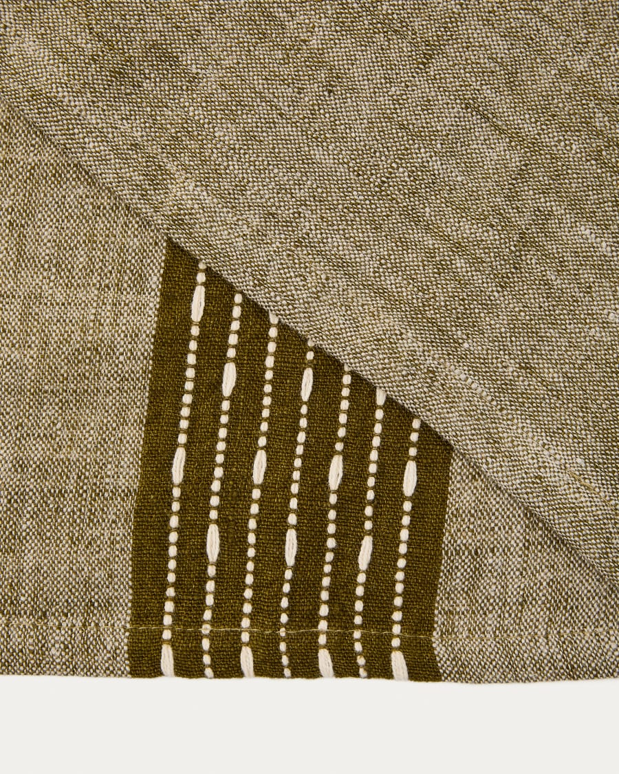 Set Calena di 2 tovagliette in jacquard di lino con riga centrale verde 35 x 50 cm