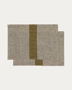 Set Calena di 2 tovagliette in jacquard di lino con riga centrale verde 35 x 50 cm