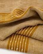Set Calena di 2 tovagliette in jacquard di lino con riga centrale senape 35 x 50 cm