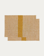 Set Calena di 2 tovagliette in jacquard di lino con riga centrale senape 35 x 50 cm