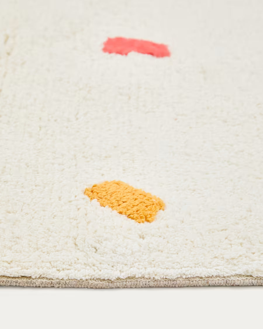 Tappeto Epifania in 100% cotone bianco con pois multicolore 90 x 150 cm