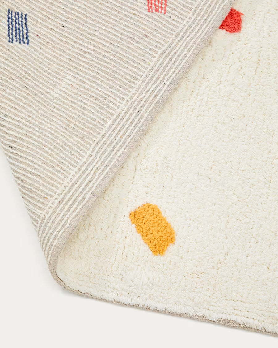 Tappeto Epifania in 100% cotone bianco con pois multicolore 150 x 200 cm