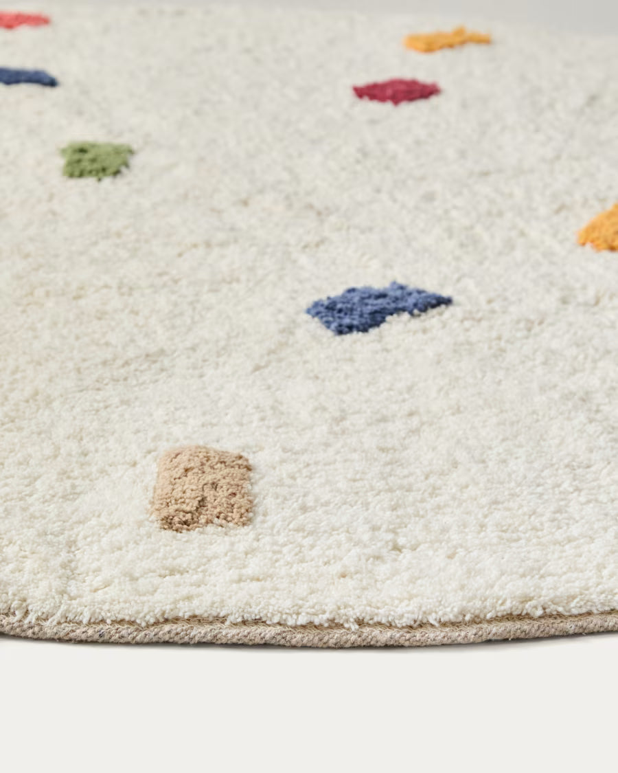 Tappeto rotondo Epifania 100% cotone bianco con pois multicolore Ø 100 cm