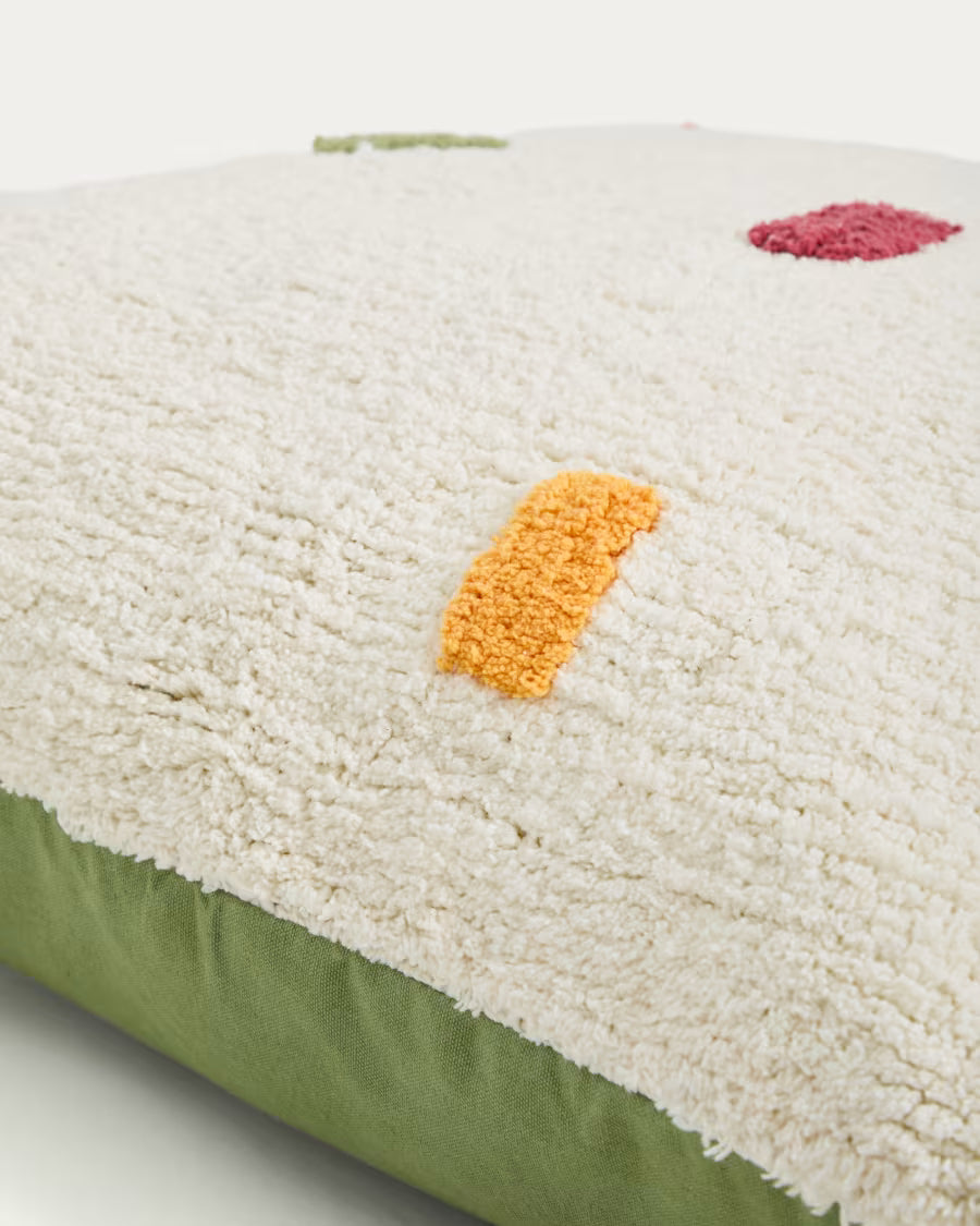Fodera per cuscino da pavimento Epifania in 100% cotone bianco con pois multicolore