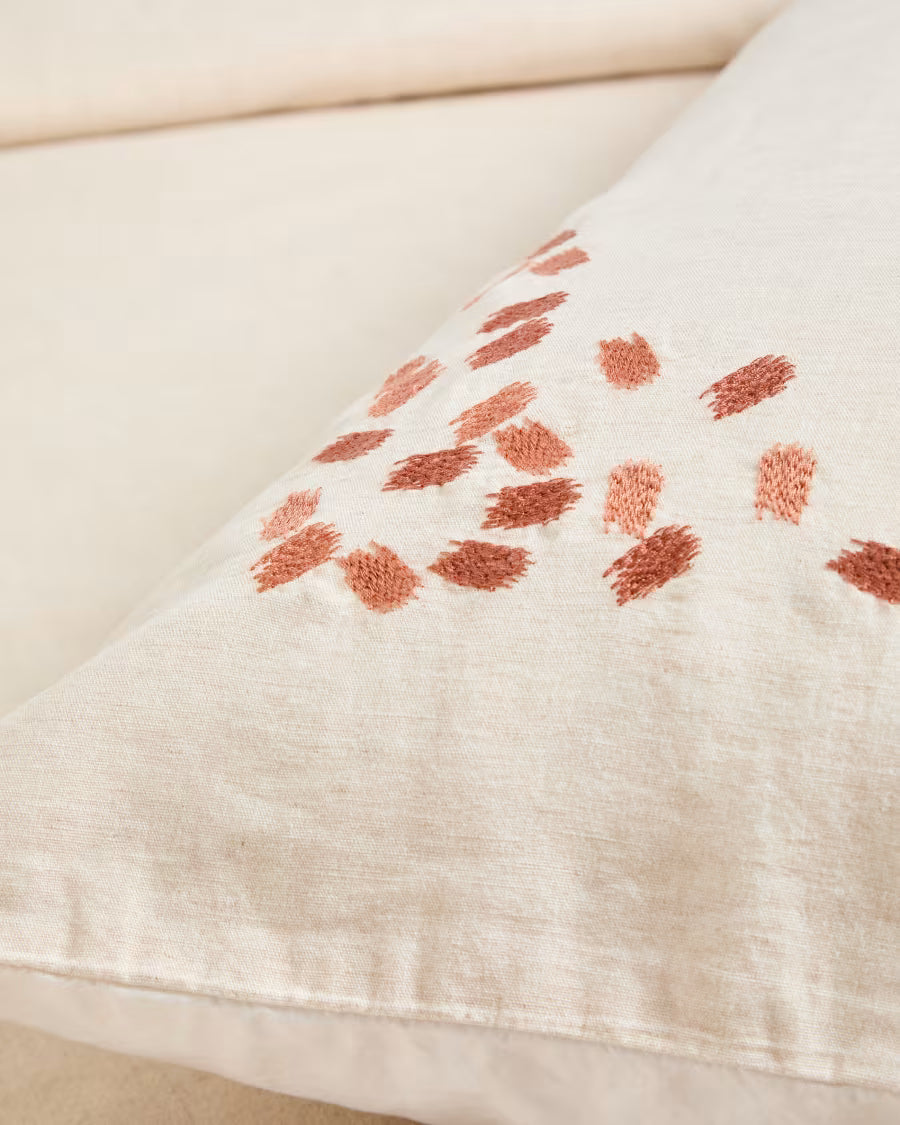 Set Virelda con copripiumino e federa in cotone e lino beige con ricamo, per letto da 90 cm