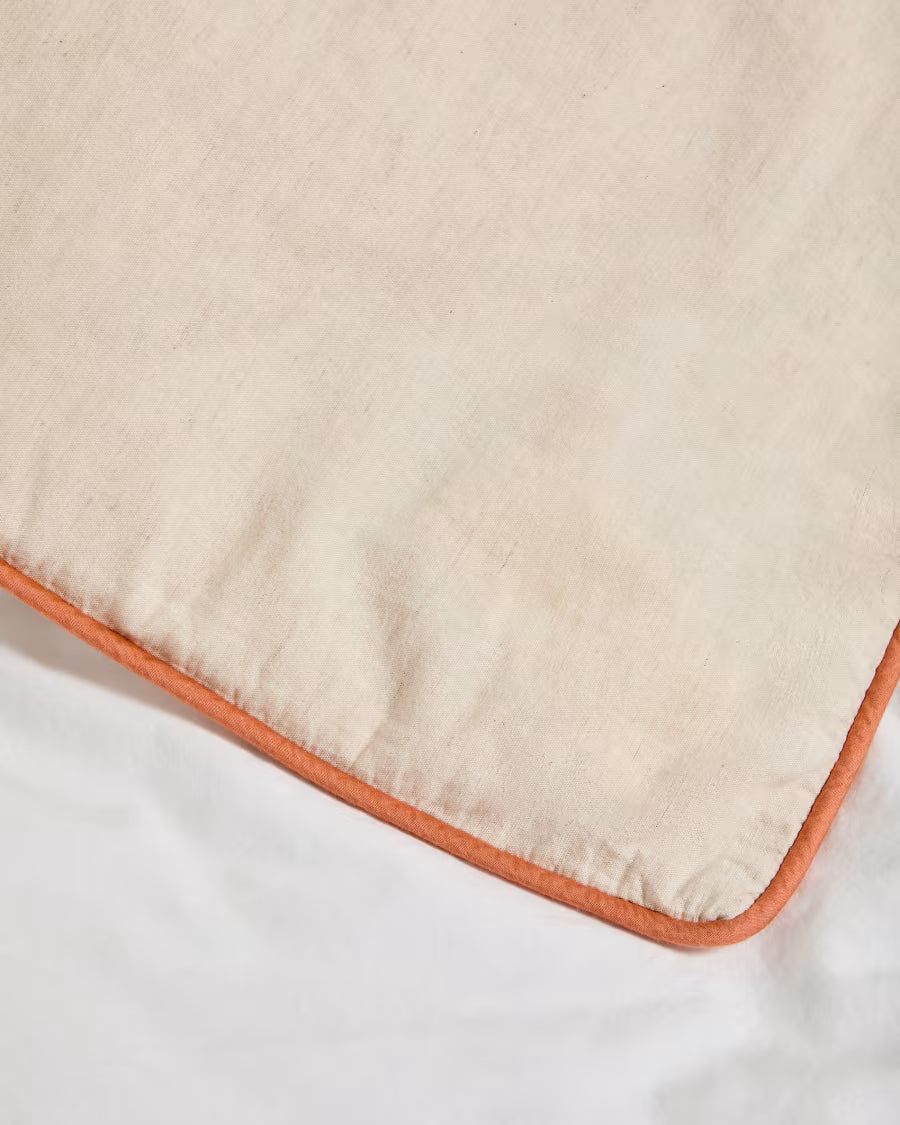 Set Virelda con copripiumino e federa in cotone e lino beige con ricamo, per letto da 90 cm