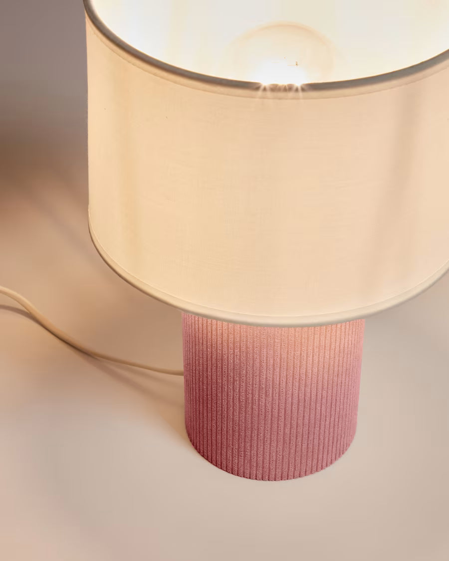Lampada da tavolo Bianella in cotone e velluto rosa