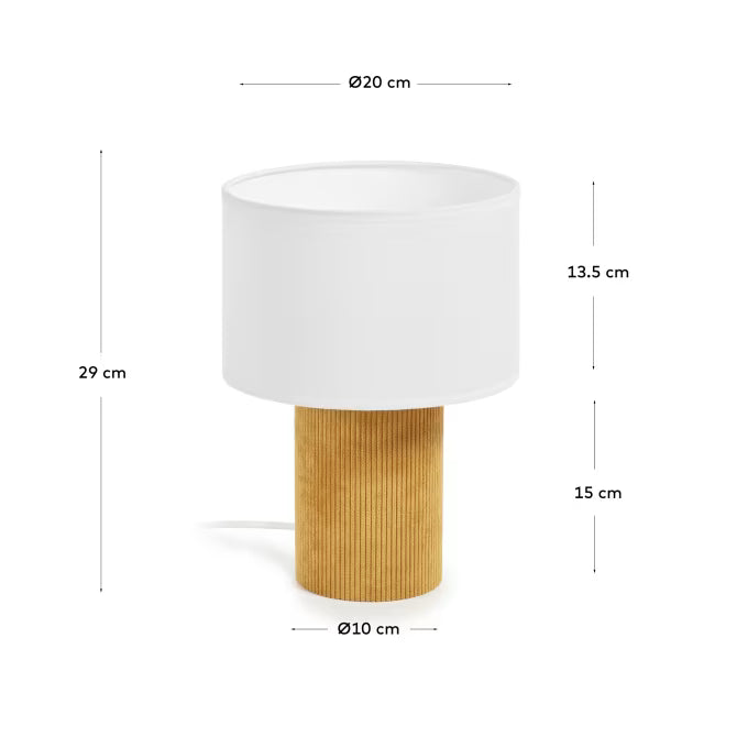 Lampada da tavolo Bianella in velluto a coste senape