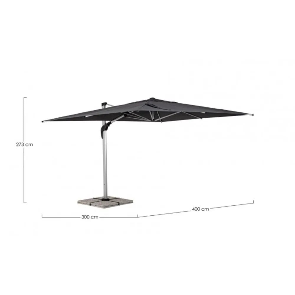 Ombrellone a sospensione ARIES con palo in alluminio anodizzato e telo grigio scuro 3×4