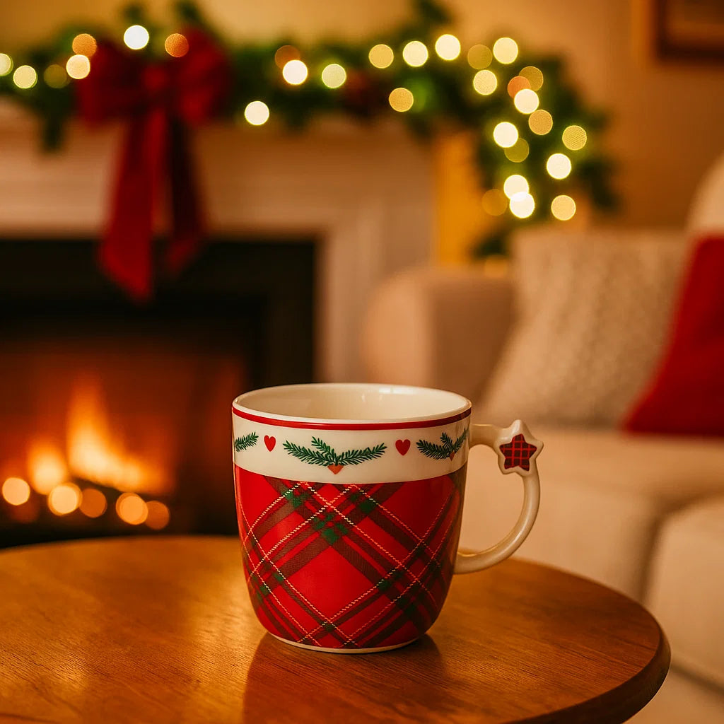 Tazza natalizia in ceramica, colore rosso, da 350 mL, 9 x 6.4 x h 9.1