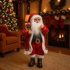 Babbo natale con vestito rosso e regalo in poliestere h 60 cm