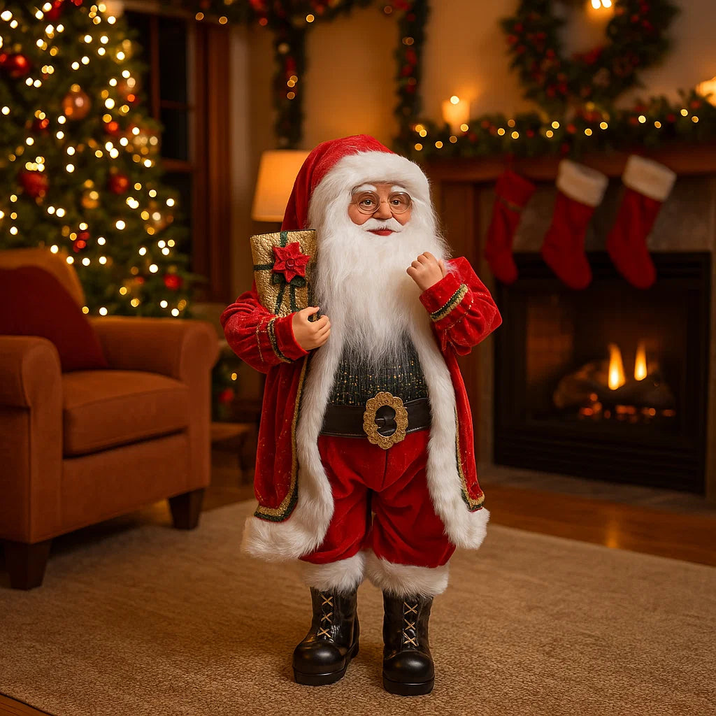 Babbo natale con vestito rosso e regalo in poliestere h 60 cm