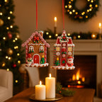 Pendaglio a forma di casa natalizia con pupazzo in argilla morbida h 12 cm