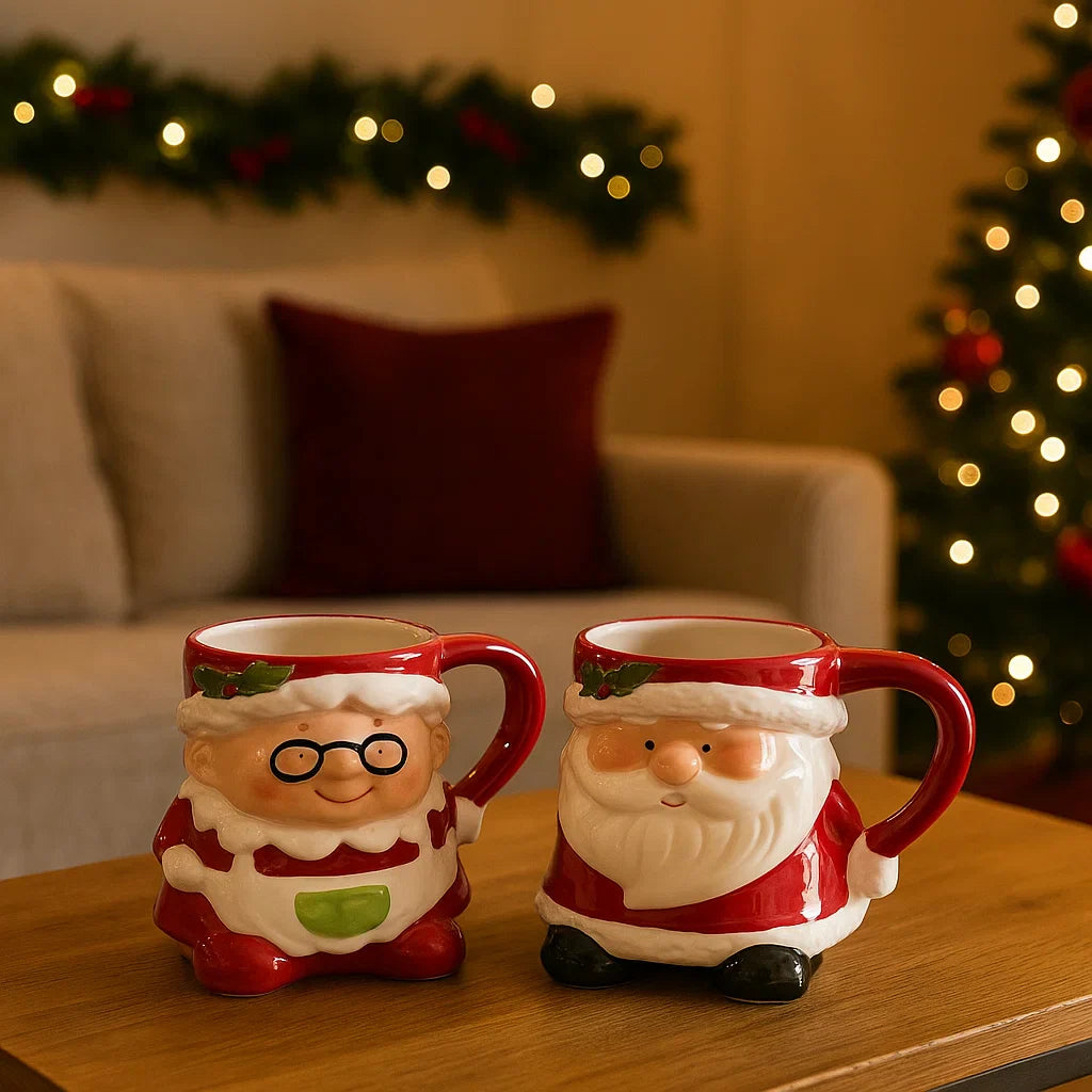 Tazza  in ceramica con manico e decorazione natalizia