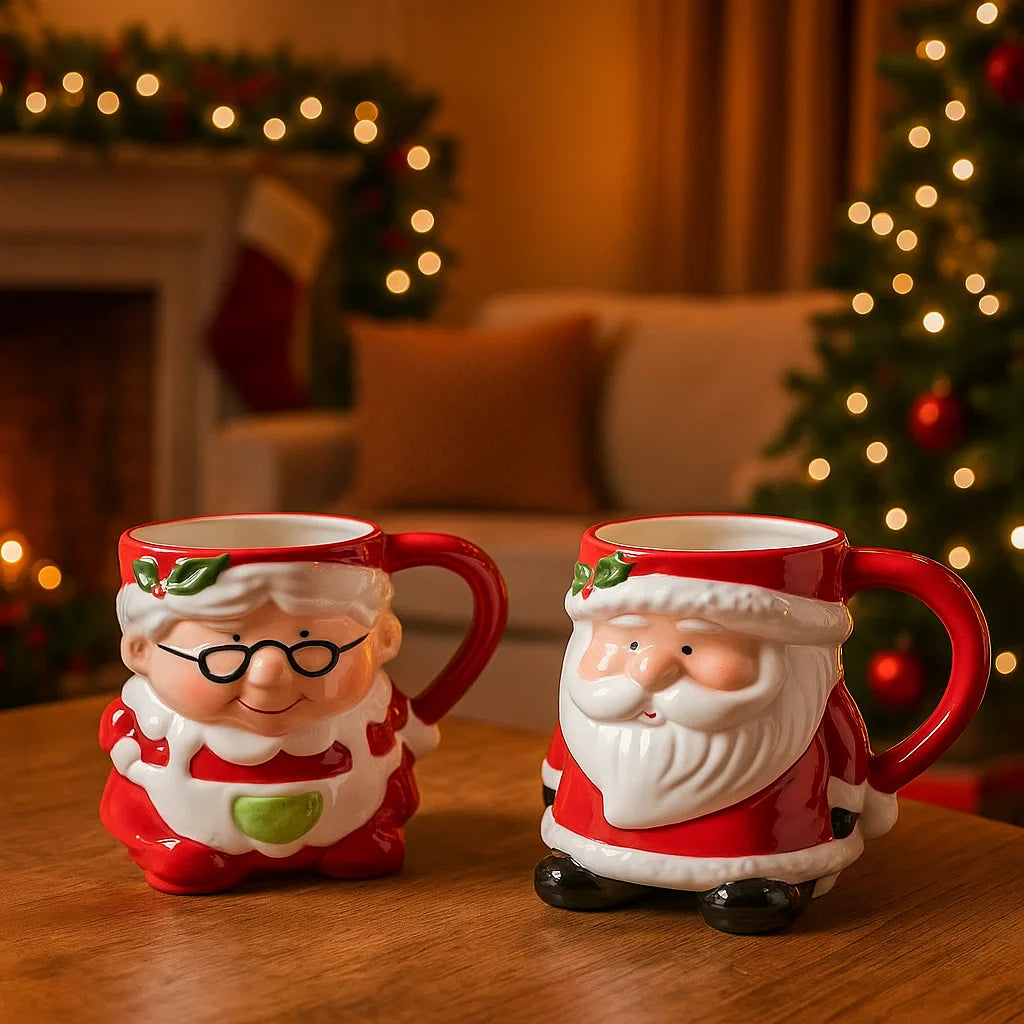 Tazza  in ceramica con manico e decorazione natalizia