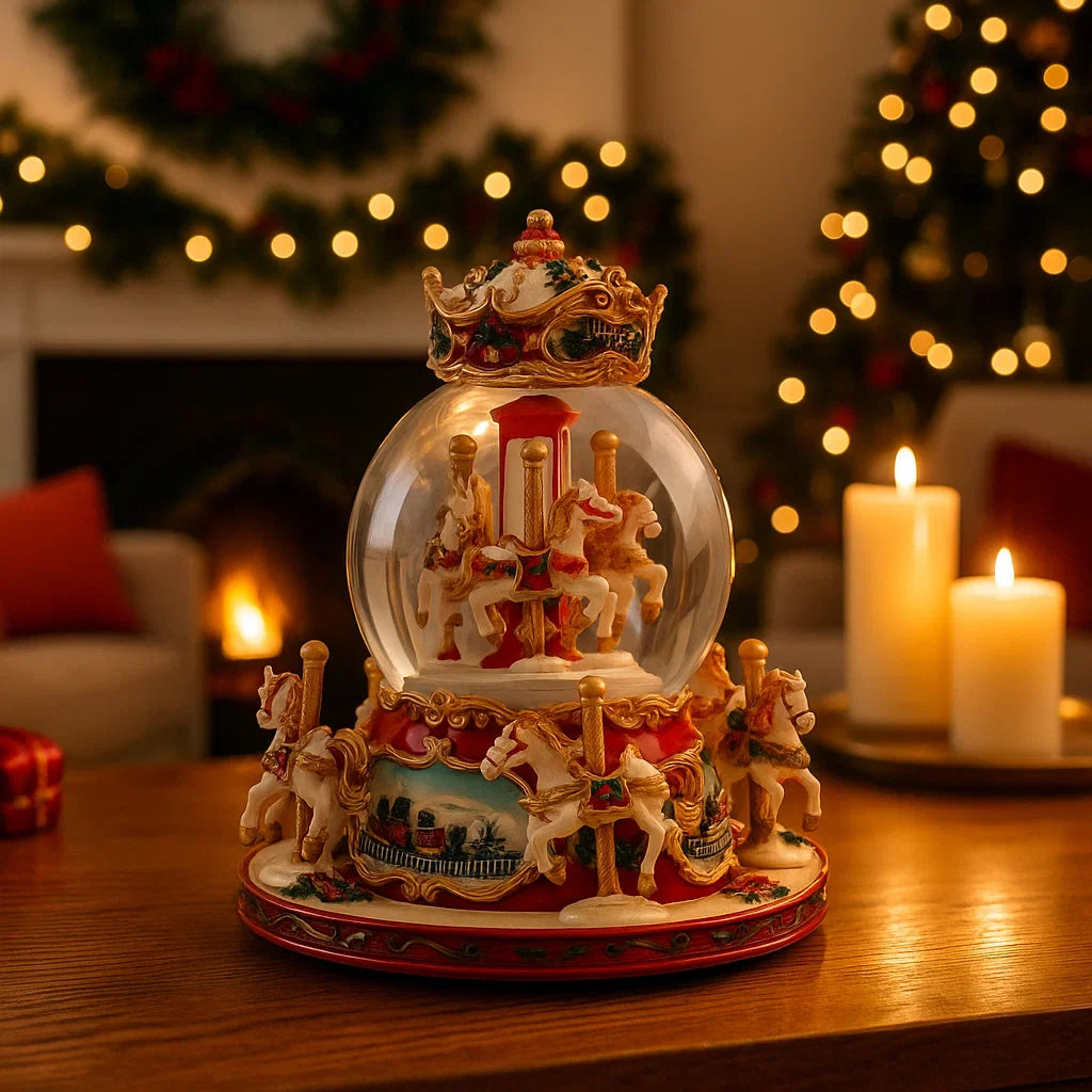 Palla di neve natalizia con giostra Carosello h 19 cm