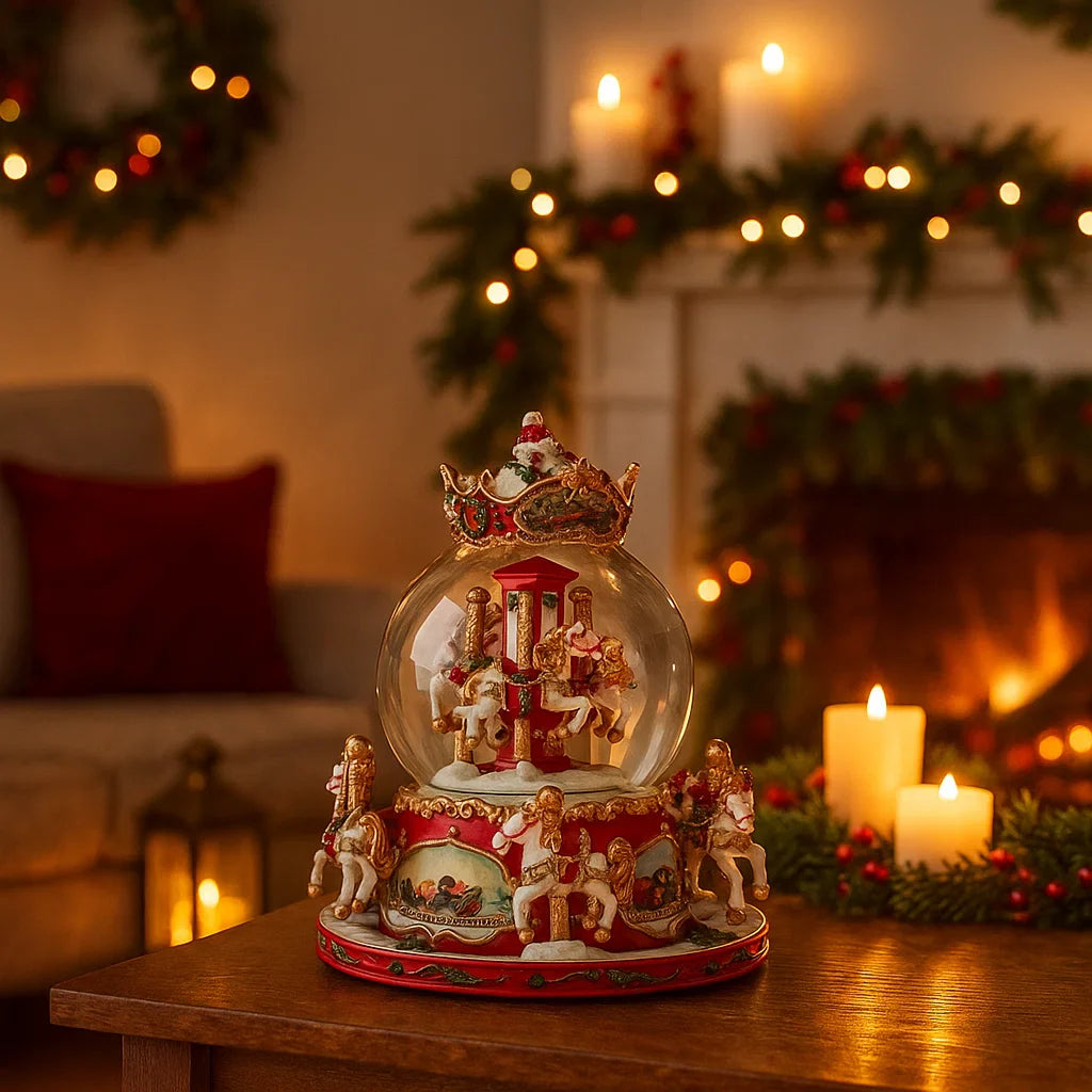 Palla di neve natalizia con giostra Carosello h 19 cm