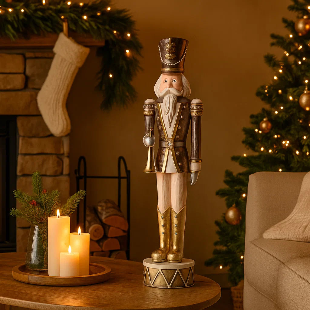 Statuetta soldato schiaccianoci con trombetta in resina h 52 cm