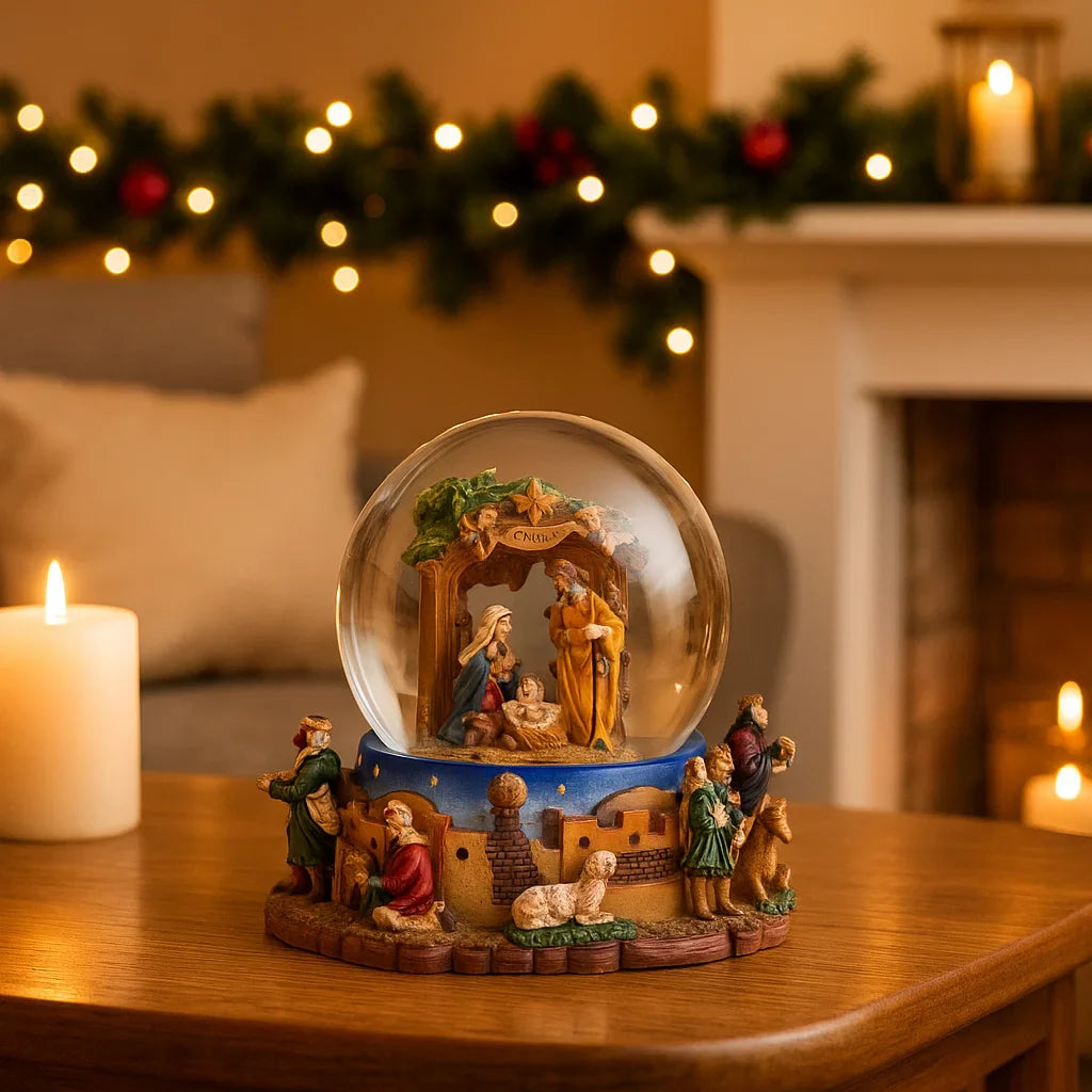 Sfera carillon con natività  h 16,50 cm