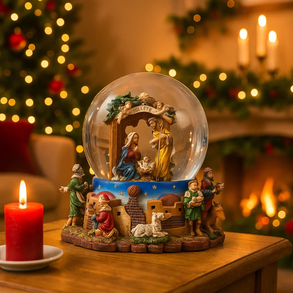 Sfera carillon con natività  h 16,50 cm