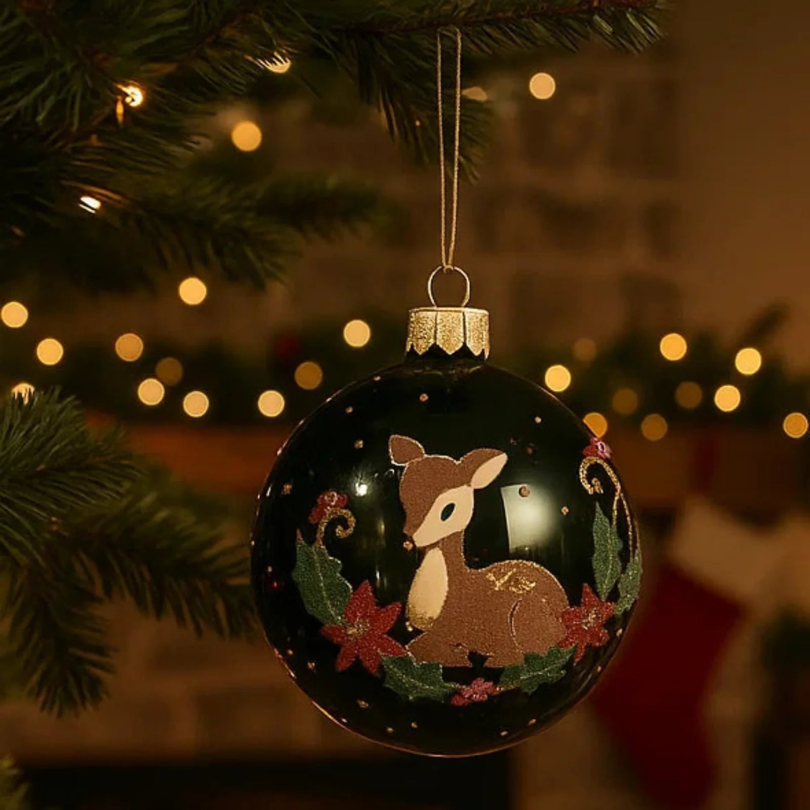 Set da 6 pezzi Palline per albero di Natale in vetro decorato verde e rosso da Ø 8 cm